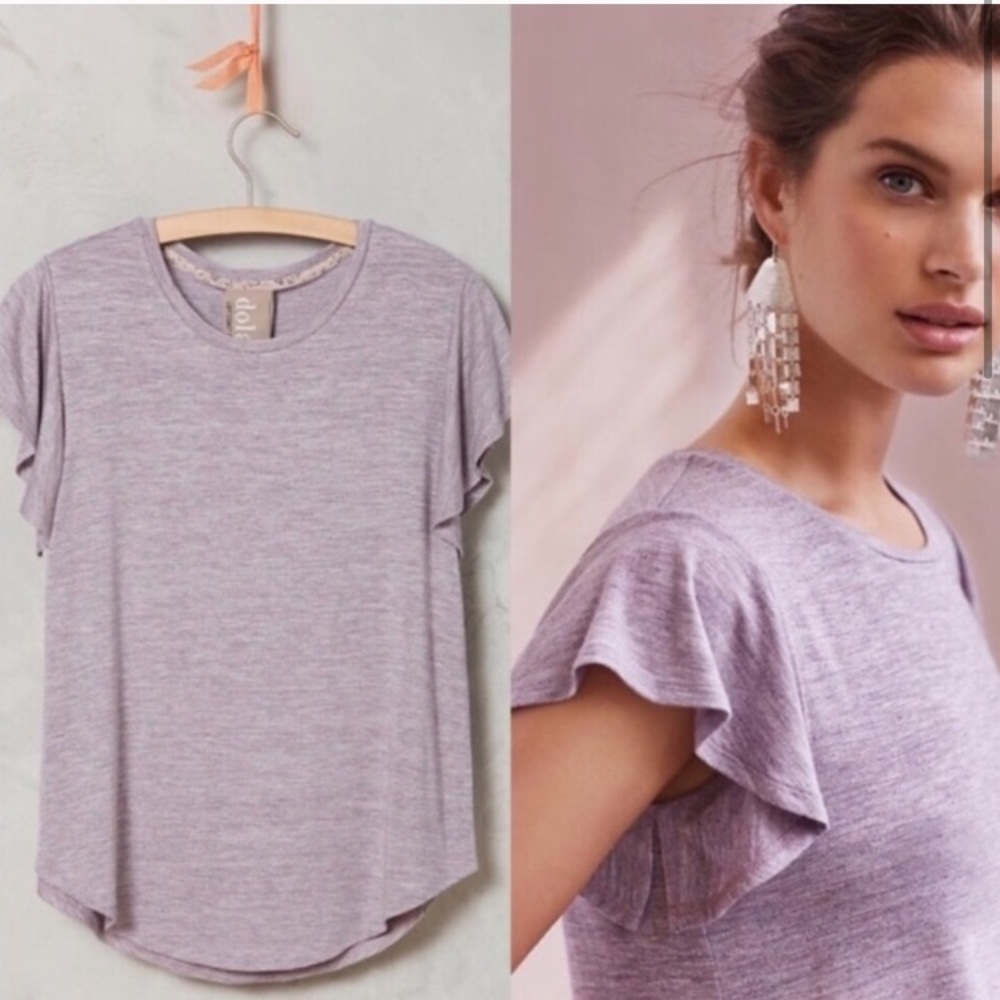 ANTHROPOLOGIE DOLAN Flutter Sleeve Tee PURPLE